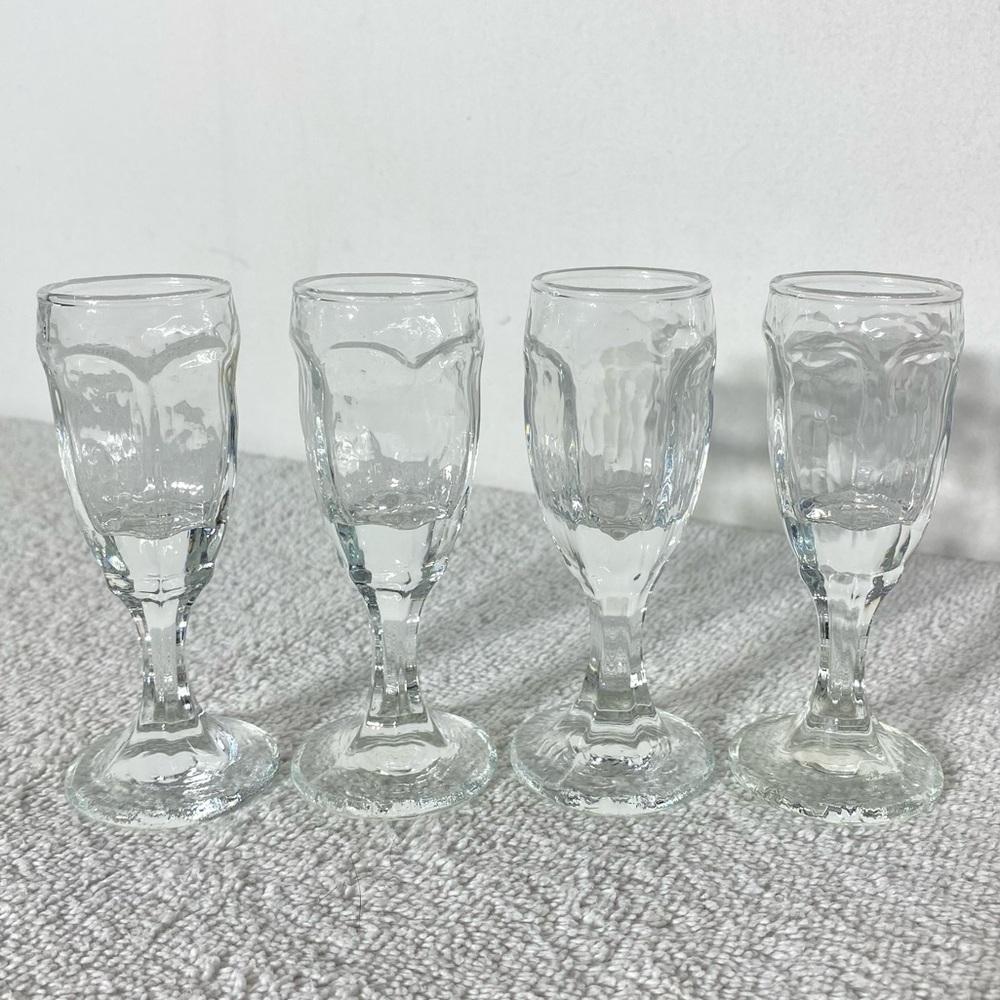 Vintage Clear Glass Footed Shot Glass Set x4